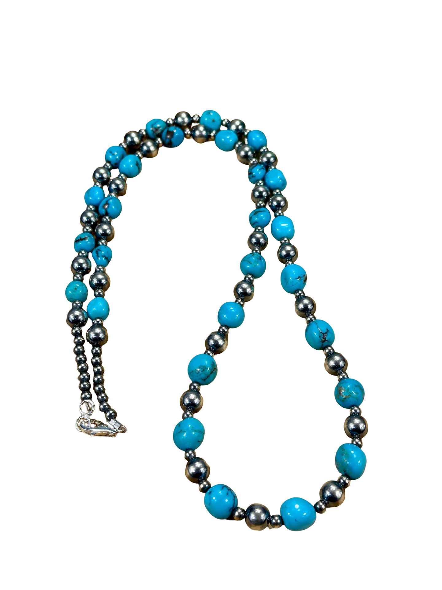 Sterling Silver Pearl & Turquoise Bead Necklace
