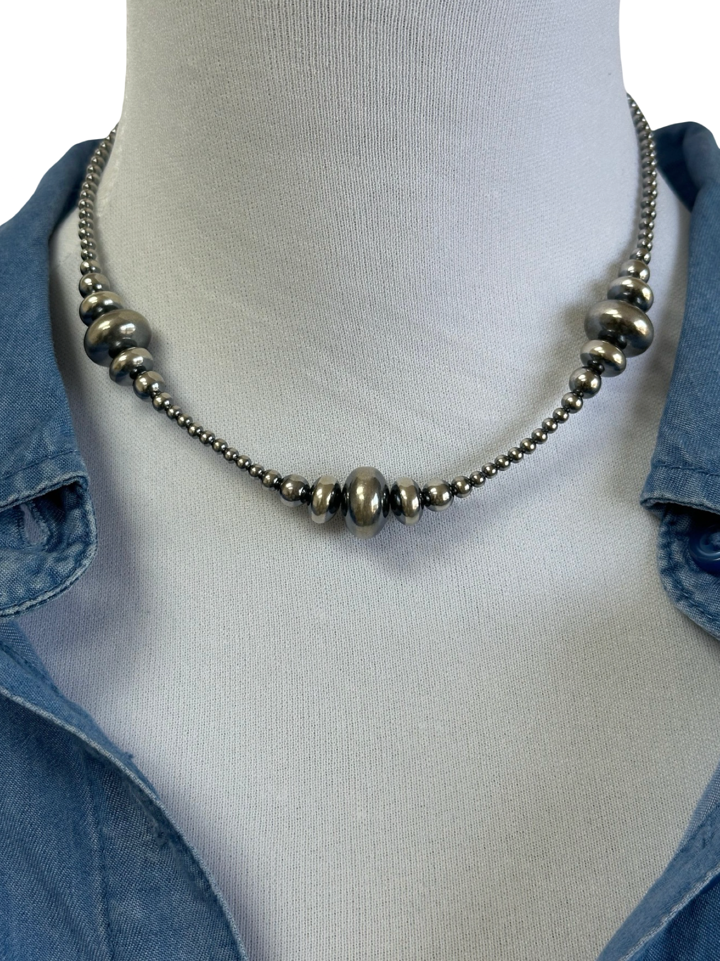 3-9MM Rondelle Sterling Pearls Necklace