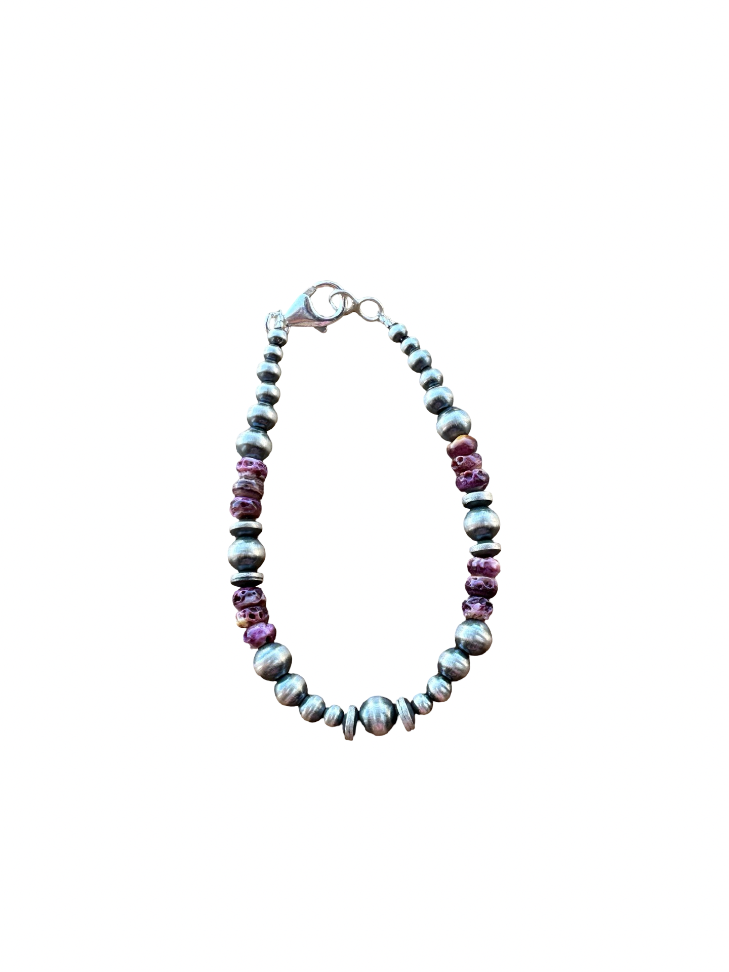 Sterling Pearl & Purple Spiny Bead Bracelet