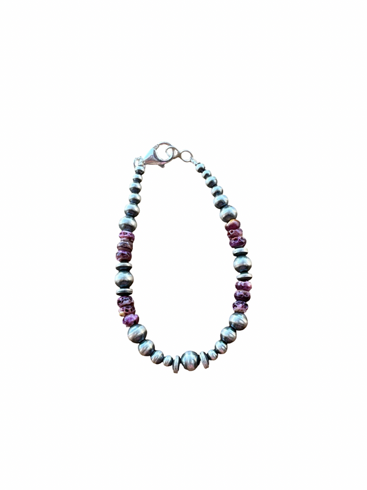 Sterling Pearl & Purple Spiny Bead Bracelet
