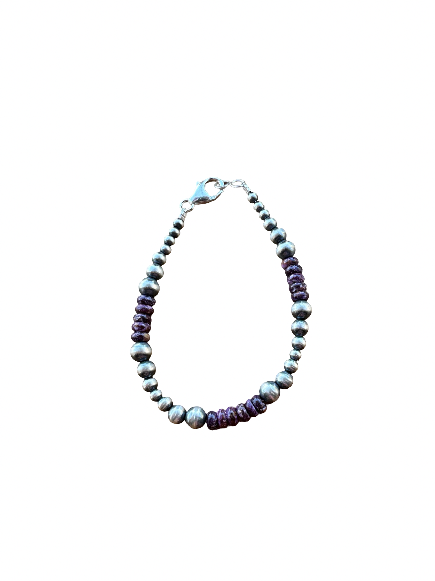 Sterling Pearl & Purple Spiny Bead Bracelet