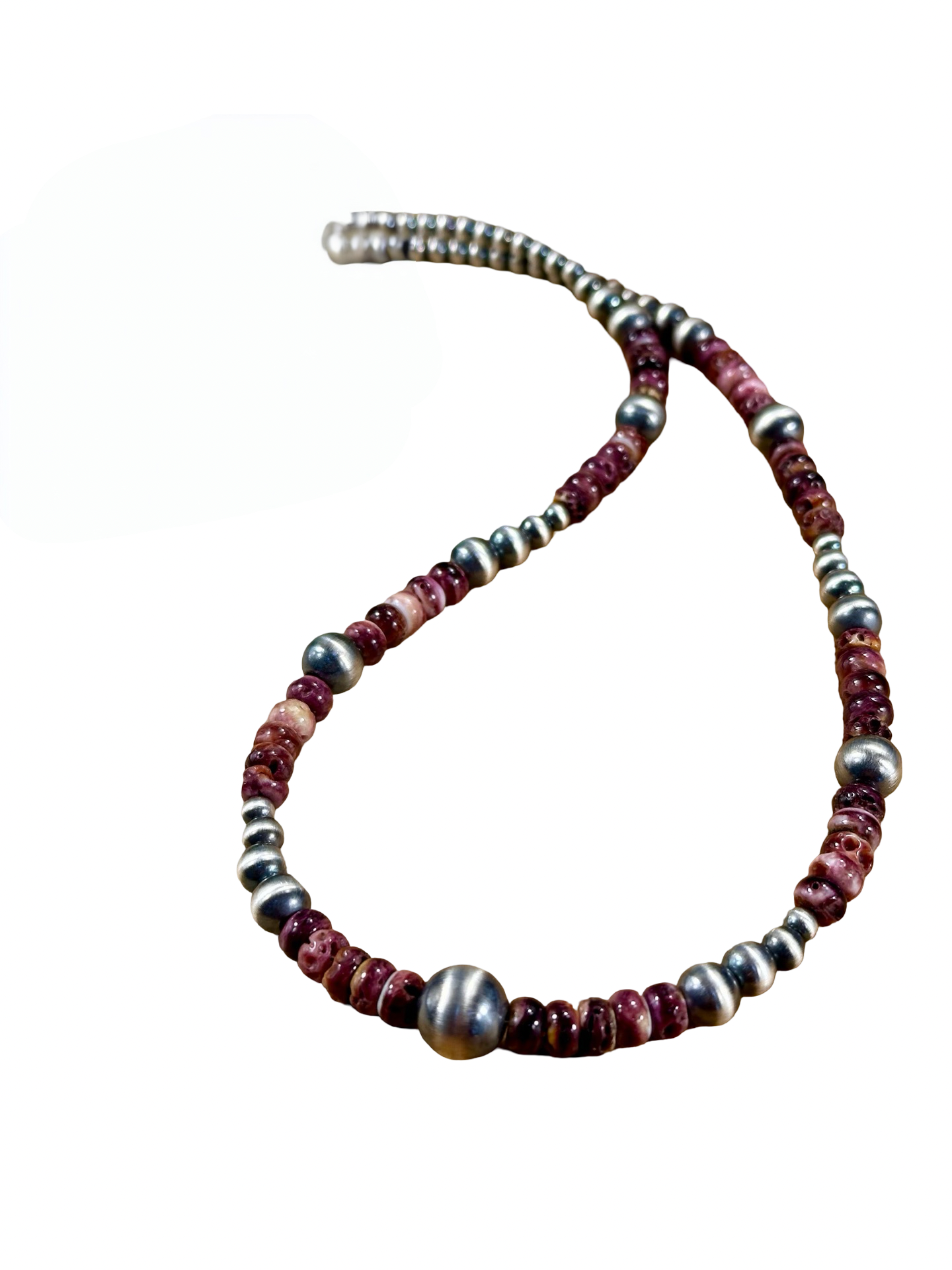 Purple Spiny Oyster & Silver Pearl Bead Necklace