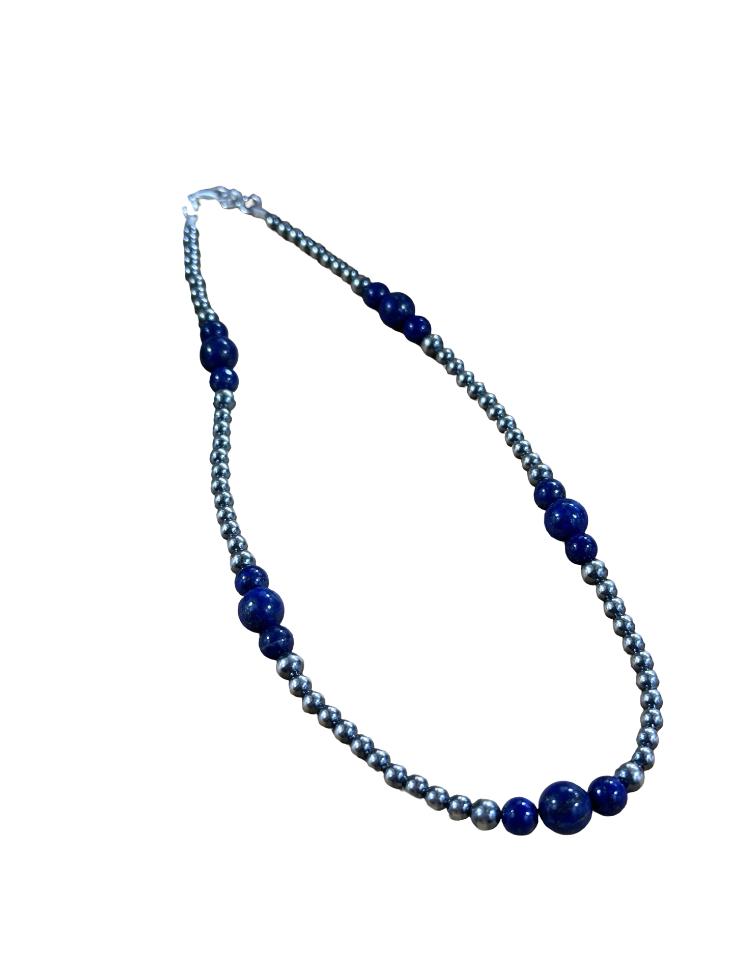 4-8mm Sterling Silver and Lapis Necklace