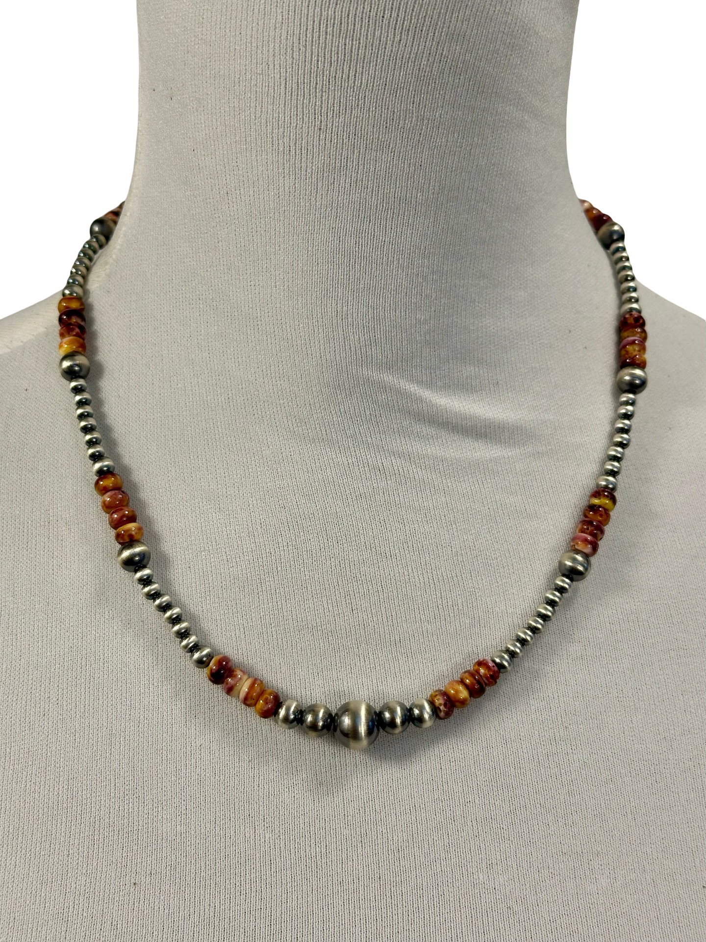 Purple Spiny Oyster and Silver Pearl Bead Necklace