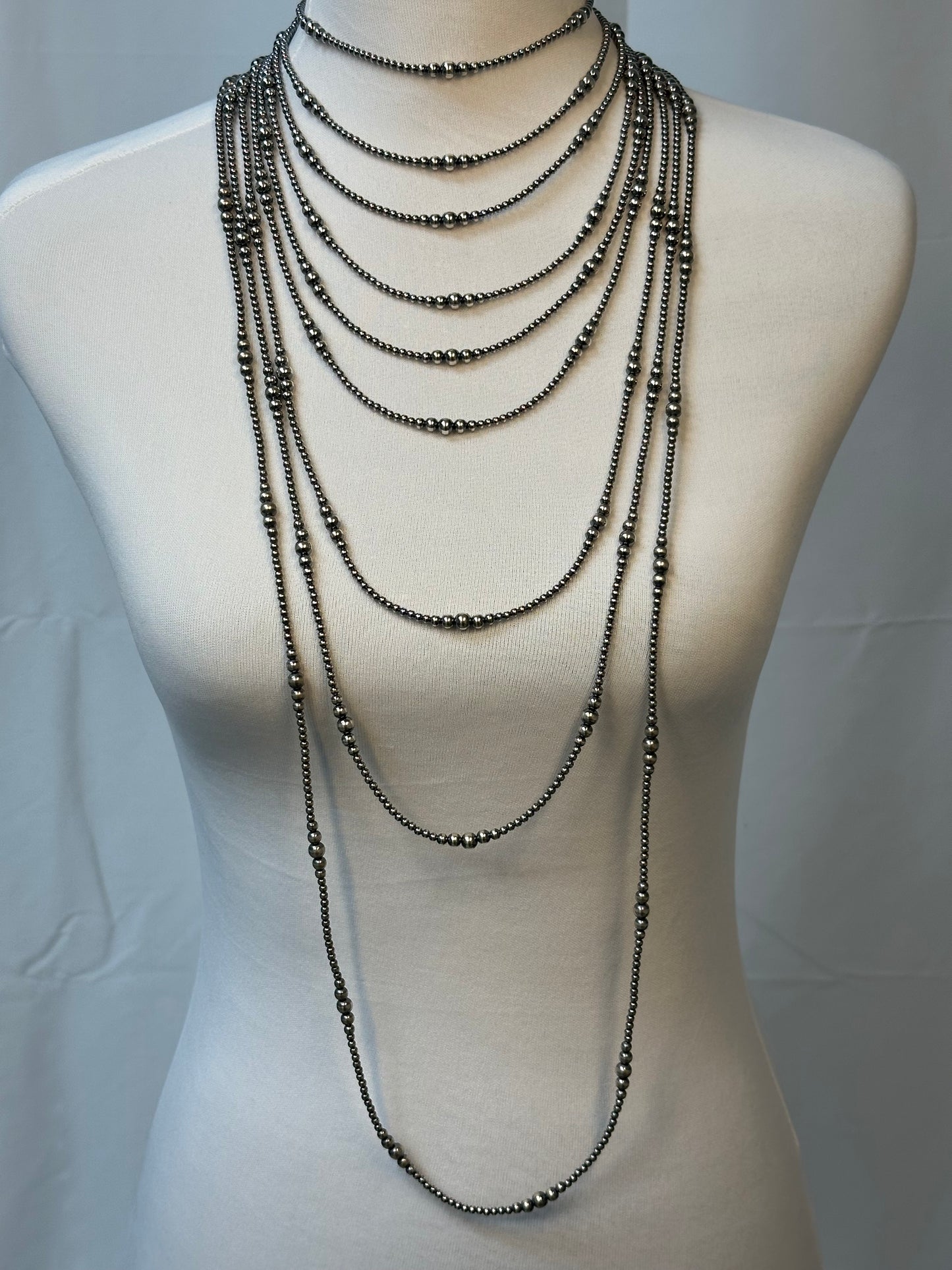 24" Varied Silver Pearl Necklace 3MM-6MM