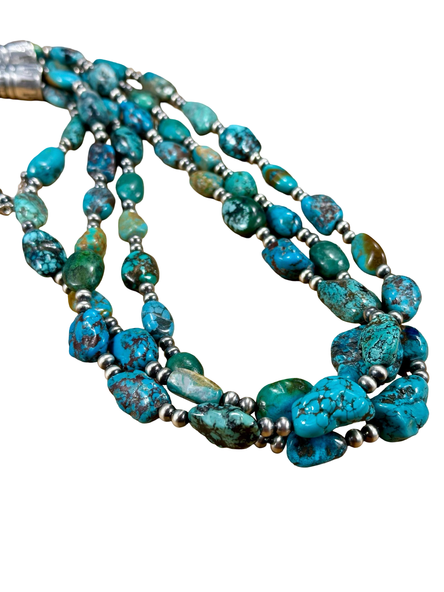 Kingman Turquoise 3 Strand Sterling Pearl Necklace
