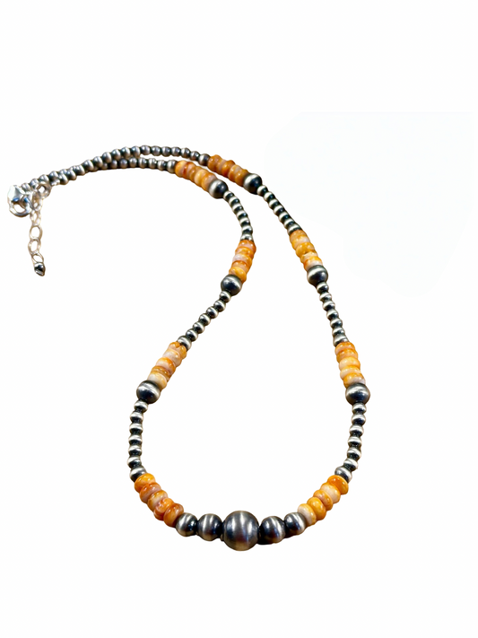 Spiny Oyster & Sterling Pearl Bead Necklace