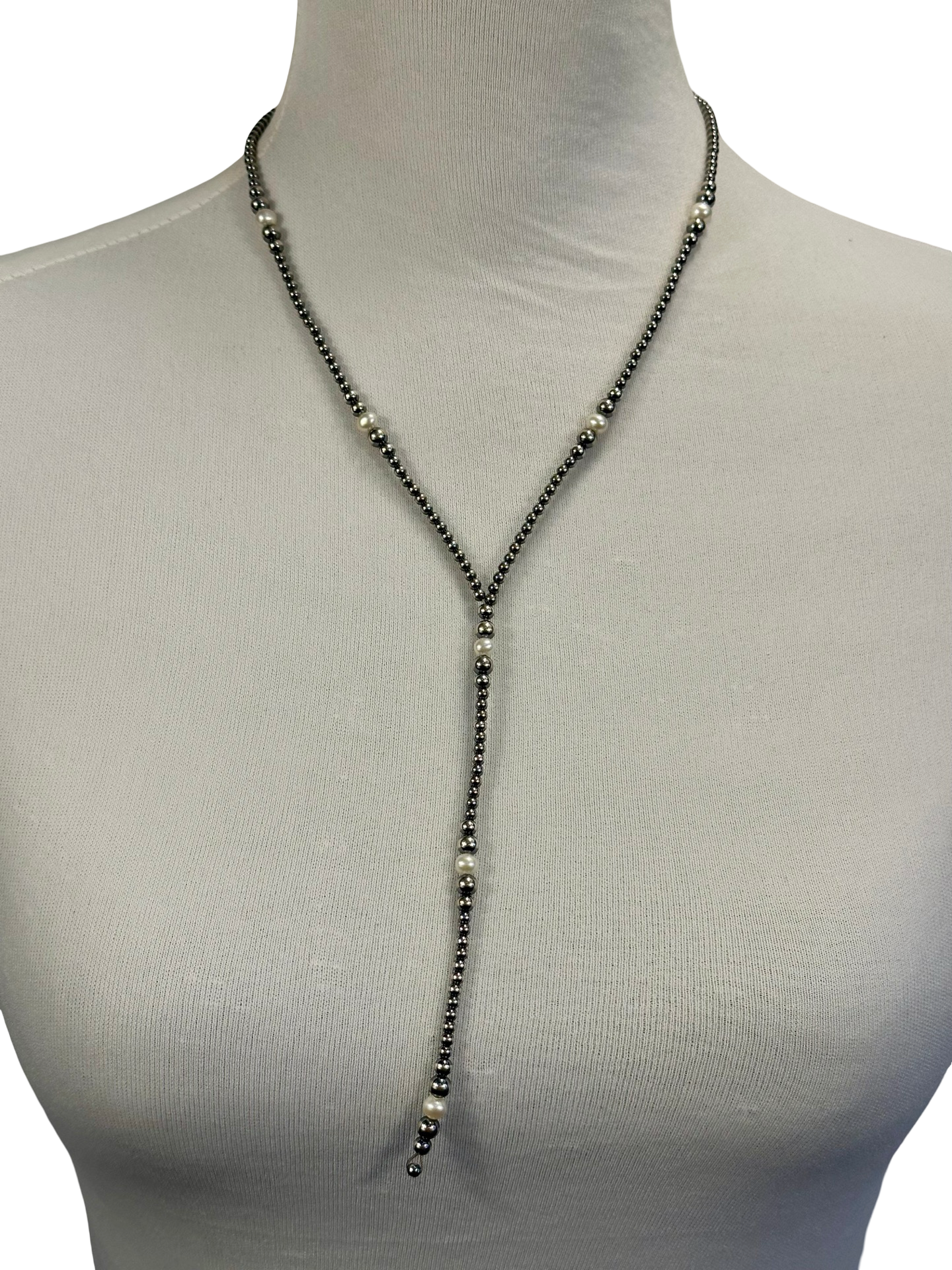 Fresh Water Pearl & Sterling Silver Pearl Y - Necklace