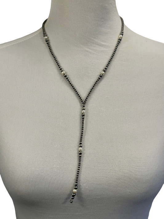 Fresh Water Pearl & Sterling Silver Pearl Y - Necklace