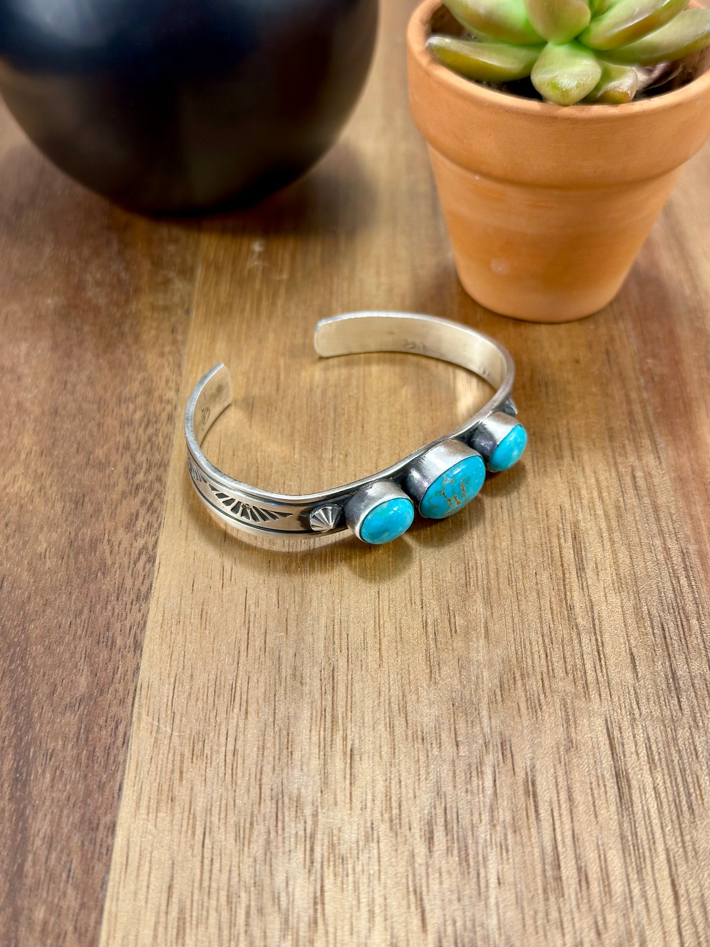 Kingman Turquoise 3 Stone Sterling Silver Cuff