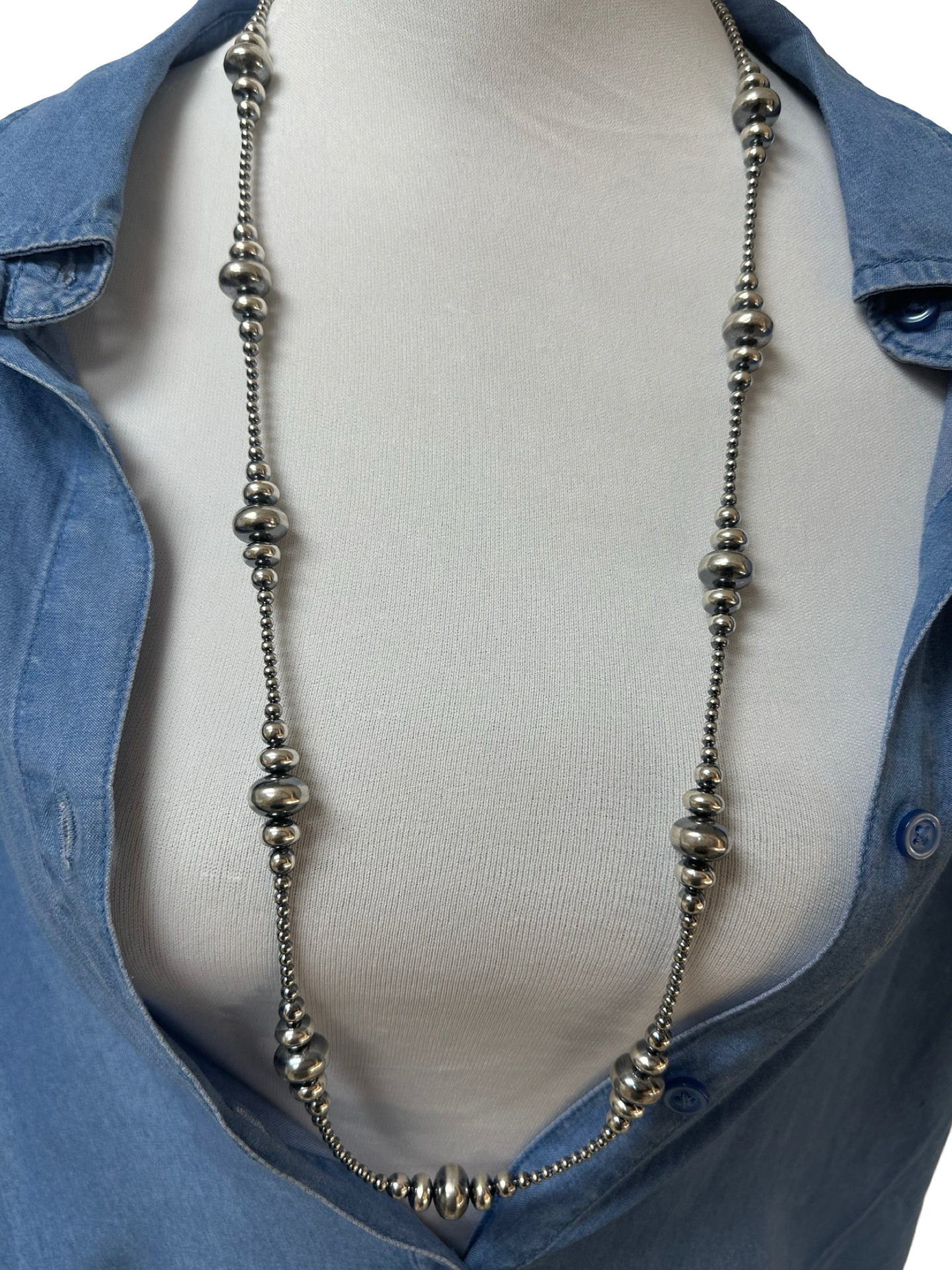 3-9MM Rondelle Sterling Pearls Necklace