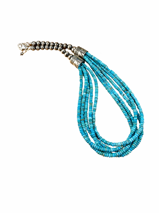 Kingman Turquoise Bead & Sterling Pearl Necklace