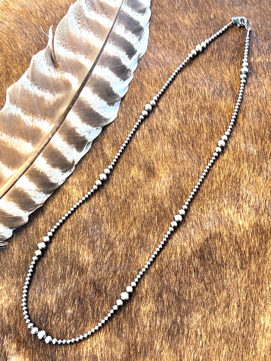 24" Varied Silver Pearl Necklace 3MM-6MM