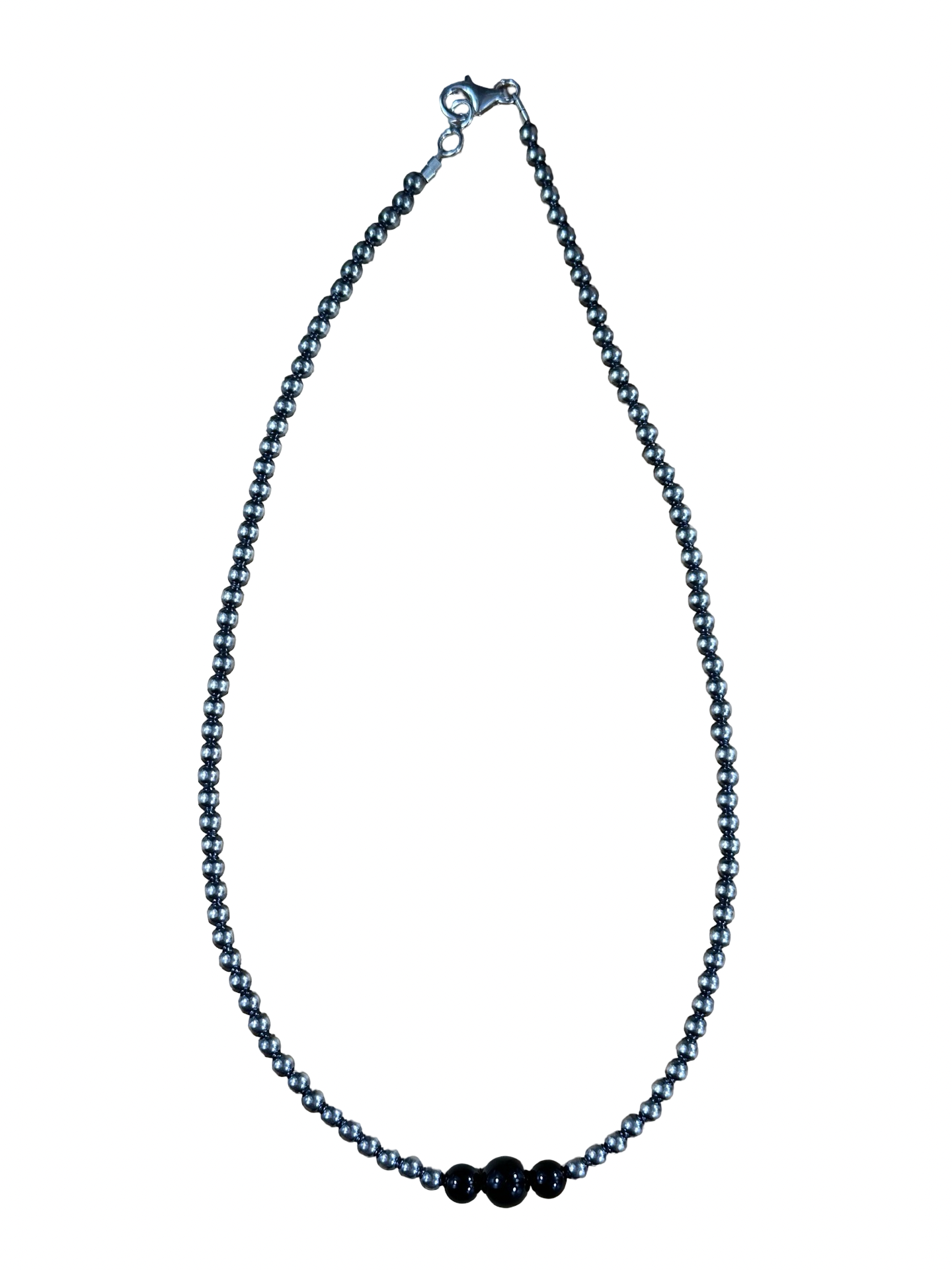 4-6-8mm Sterling Silver and Black Onyx Necklace