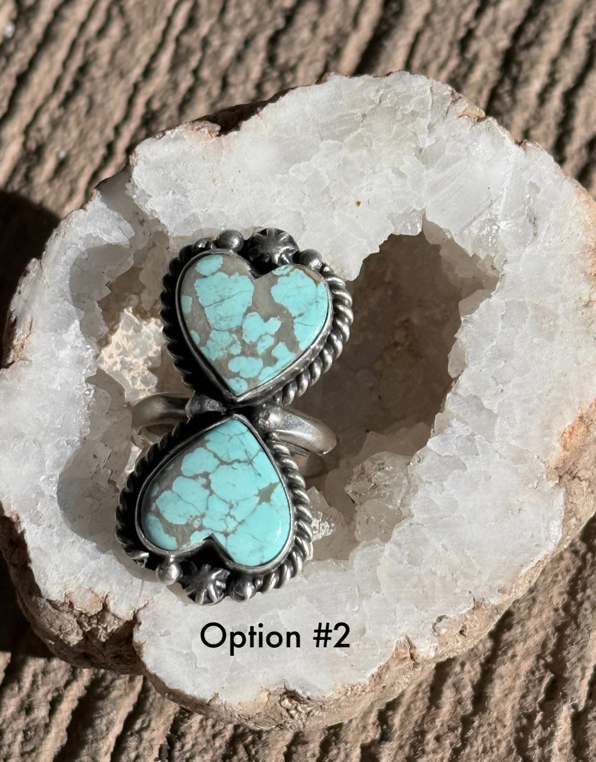 #8 Turquoise 2 Stone Heart Sterling Ring