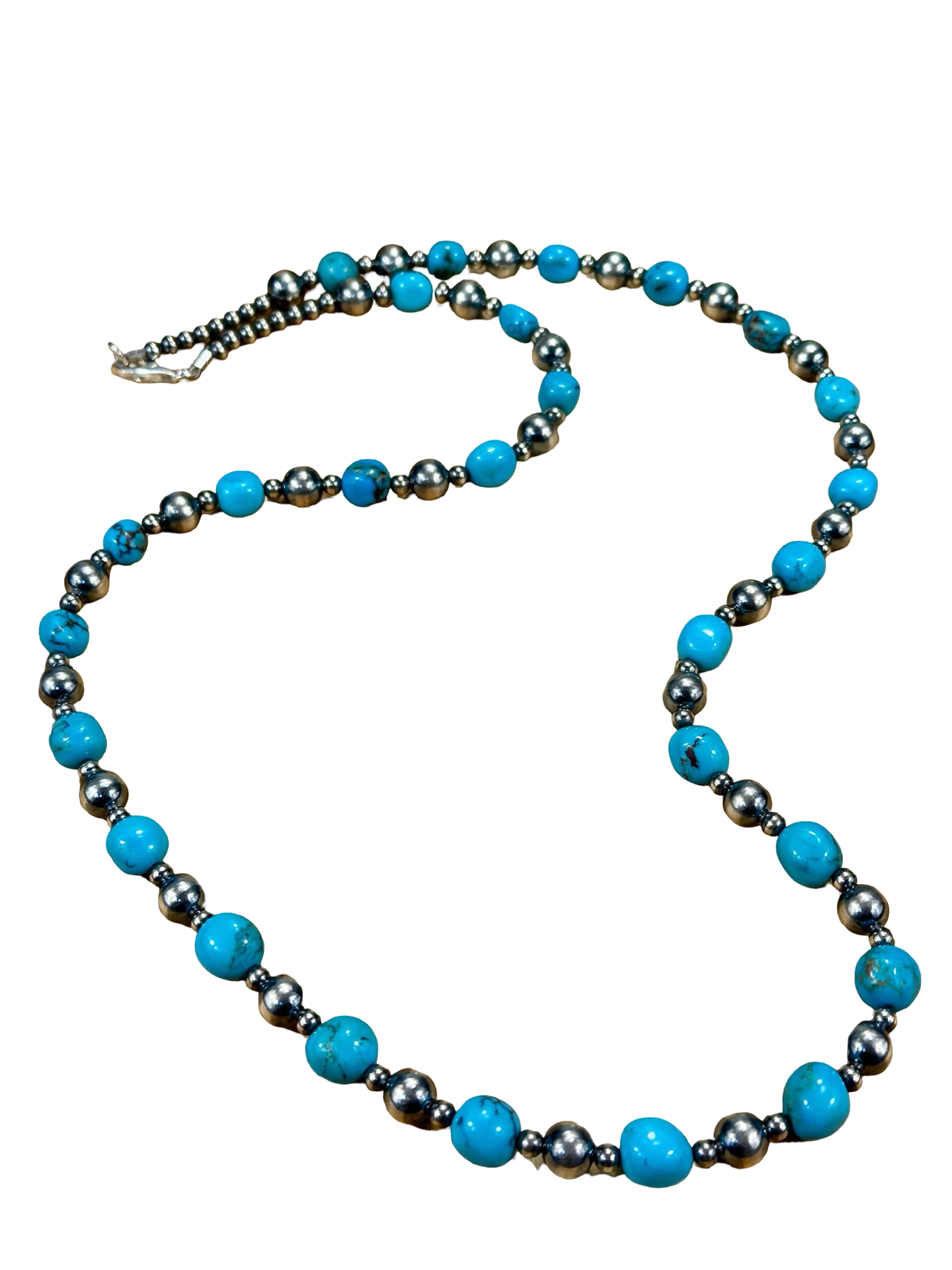 Sterling Silver Pearl & Turquoise Bead Necklace