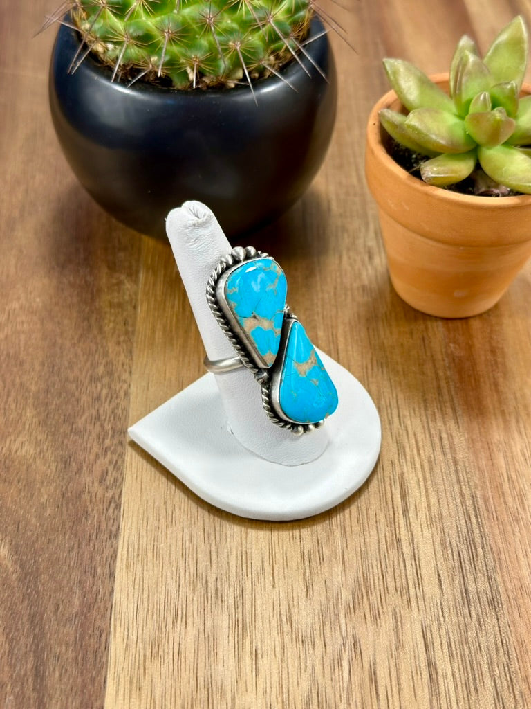 Kingman Turquoise 2 Stone Sterling Silver Ring