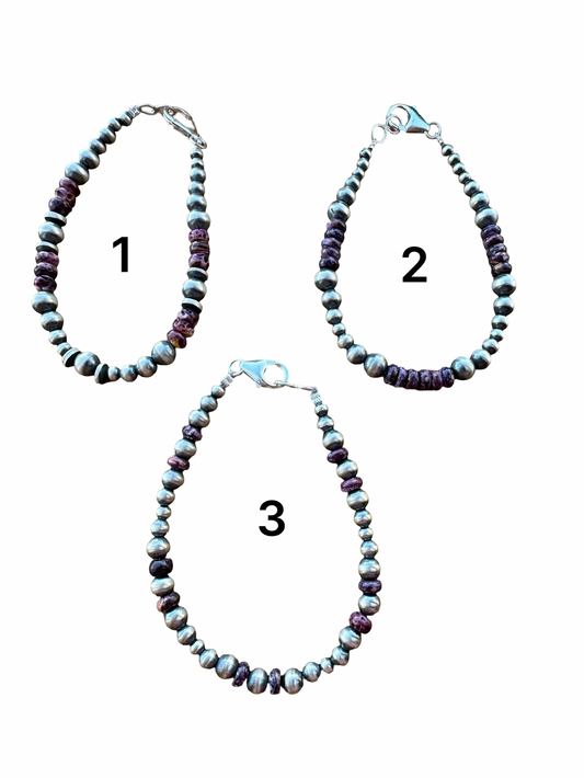 Sterling Pearl & Purple Spiny Bead Bracelet