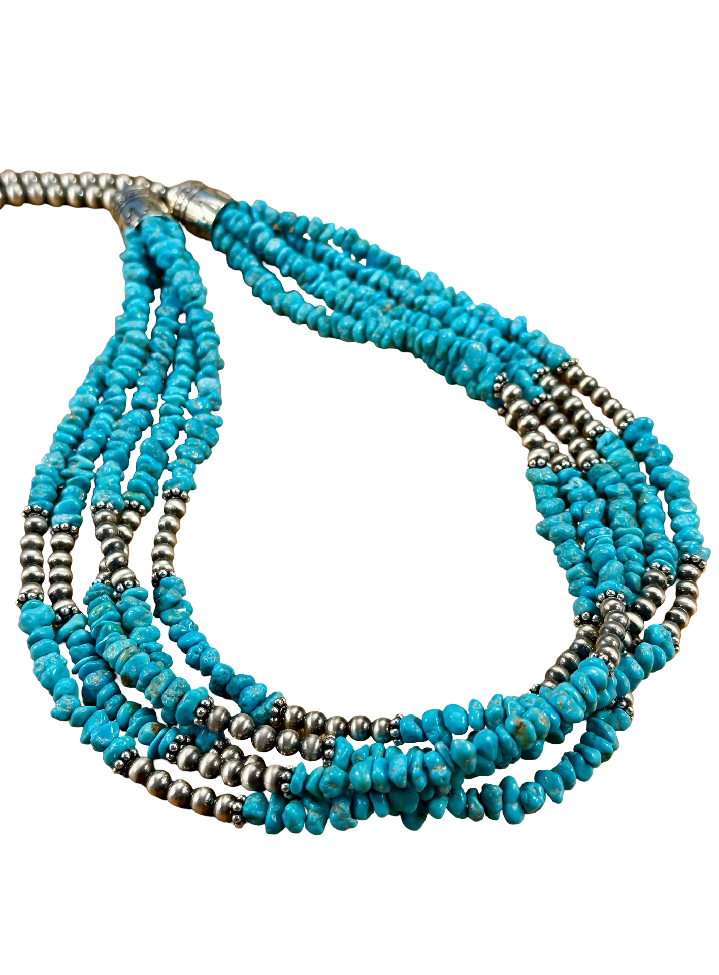 Kingman Turquoise Chip & Sterling Pearl Necklace
