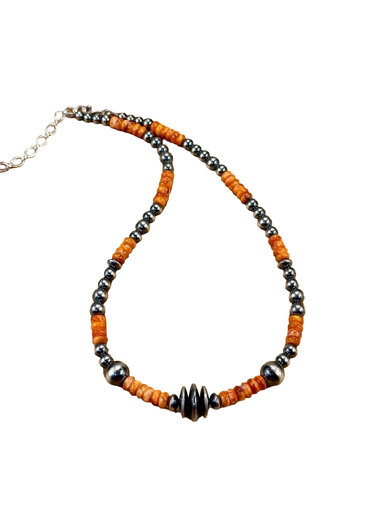 Orange Spiny Oyster & Sterling Pearl Necklace
