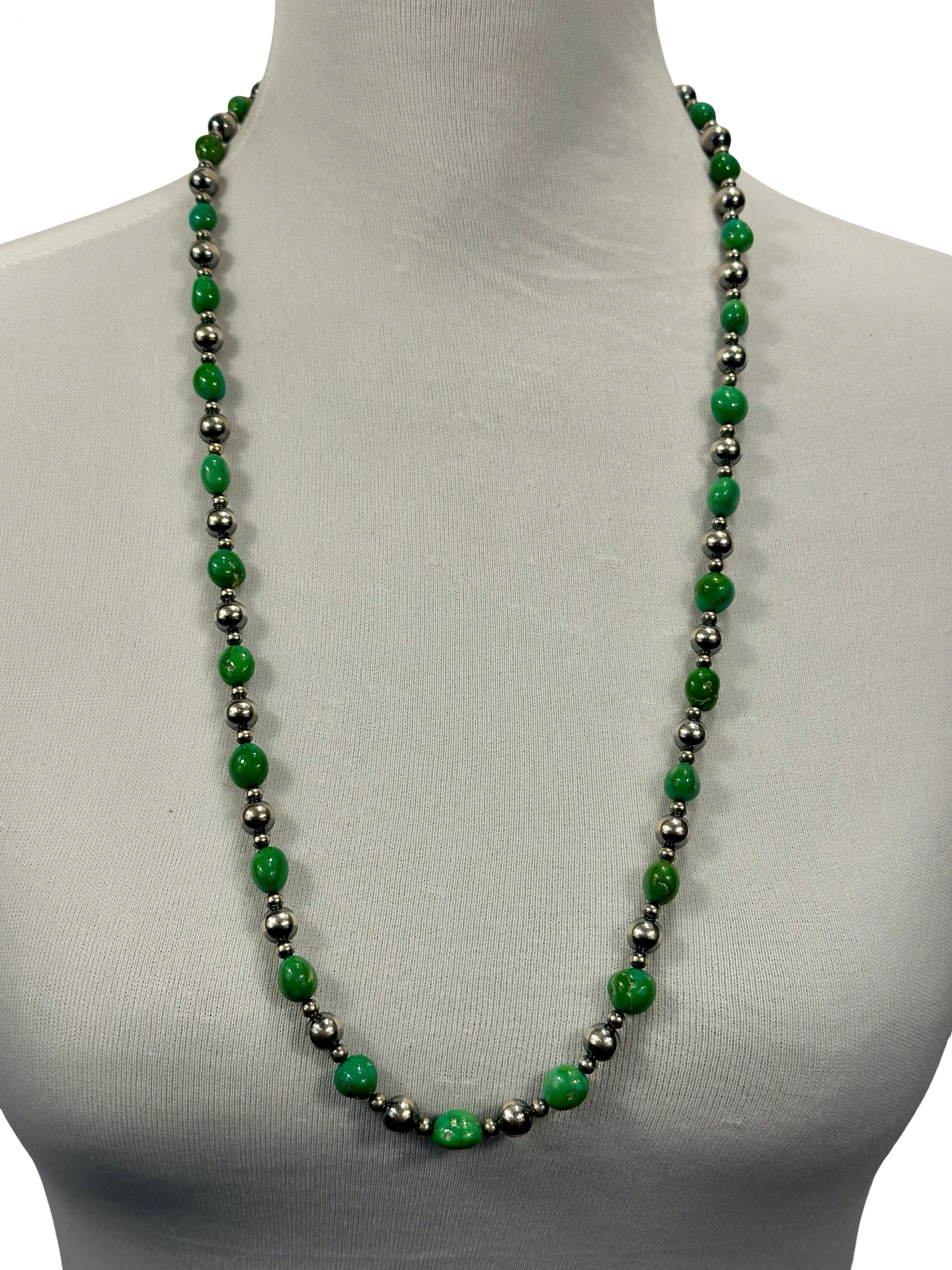 Sterling Silver Pearl & Turquoise Bead Necklace