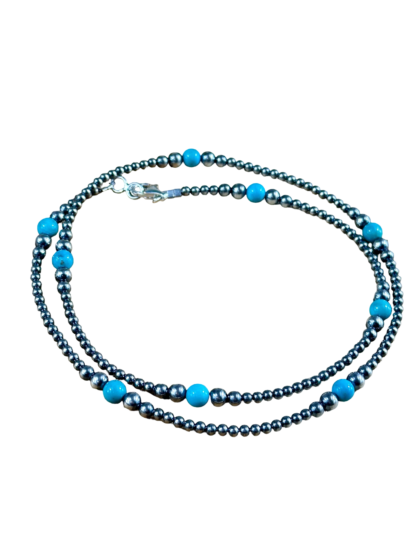 24" Sterling Pearl and Turquoise Necklace