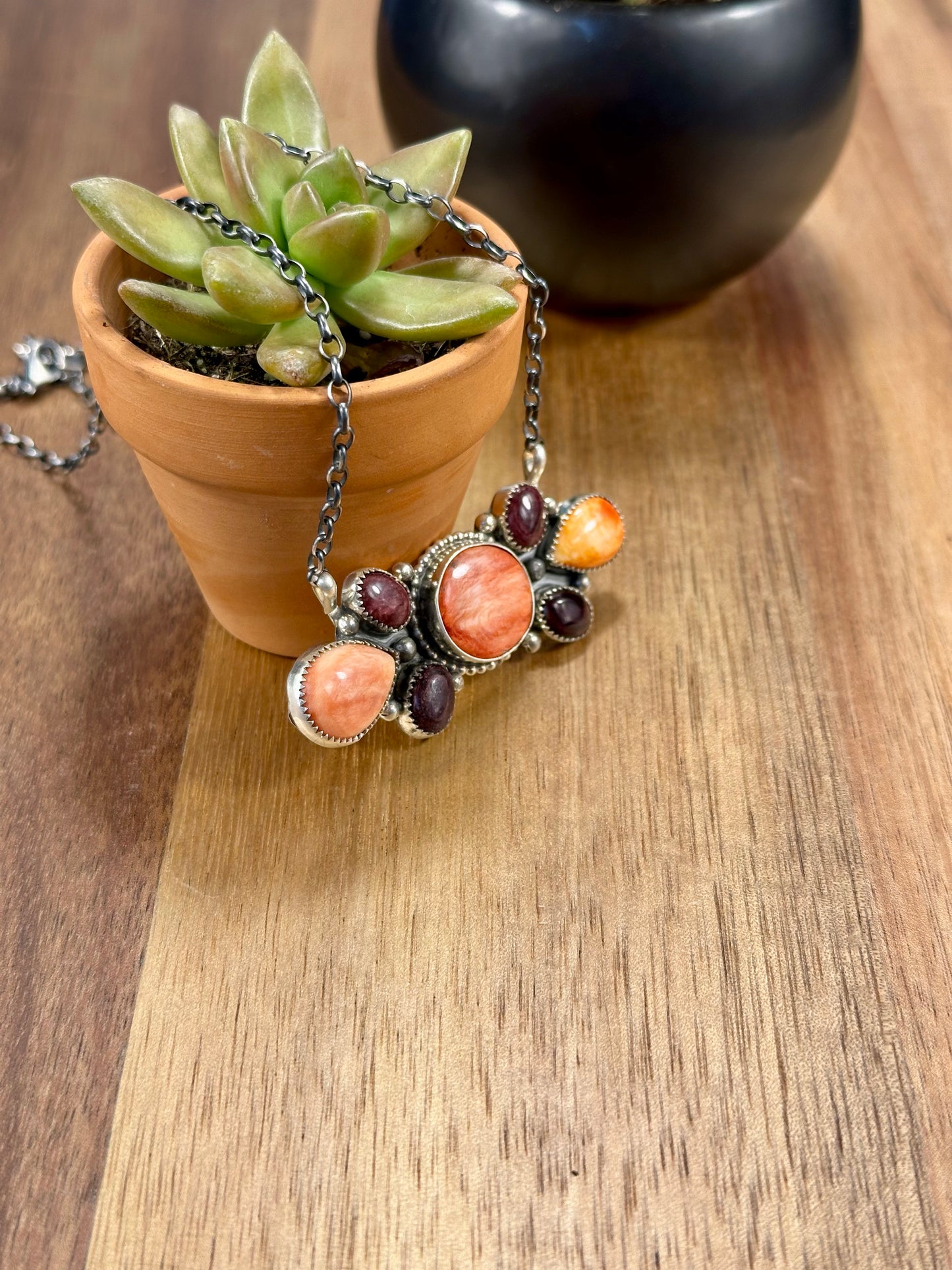 Spiny Cluster Bar Sterling Silver Necklace