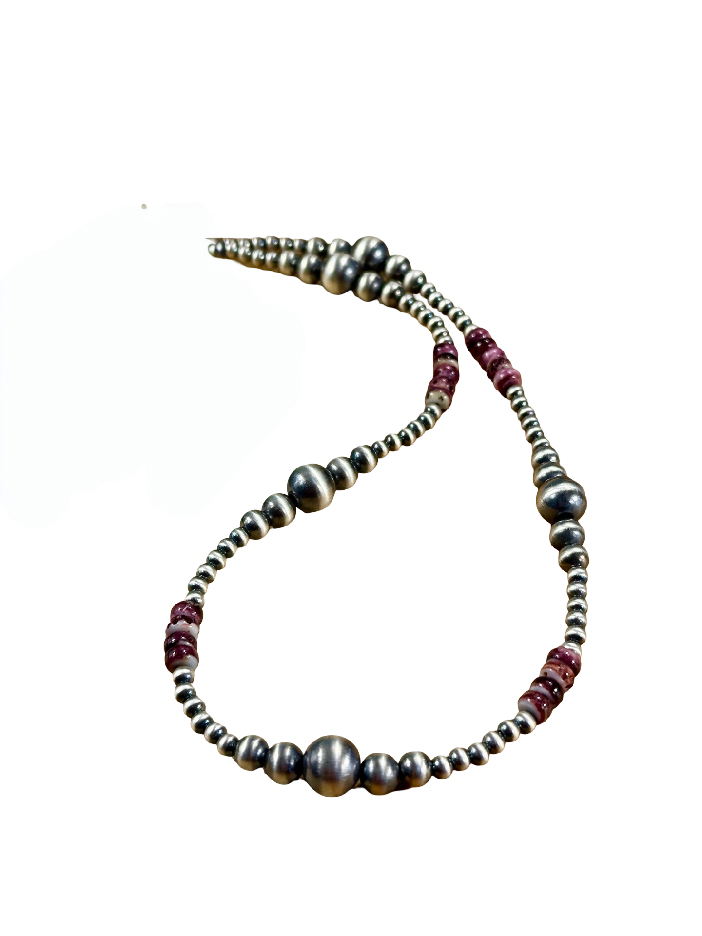 Purple Spiny Oyster & Silver Pearl Bead Ripple Necklace