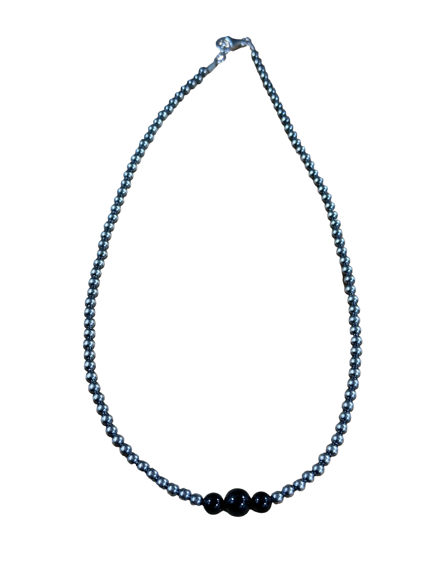 4-6-8mm Sterling Silver and Black Onyx Necklace