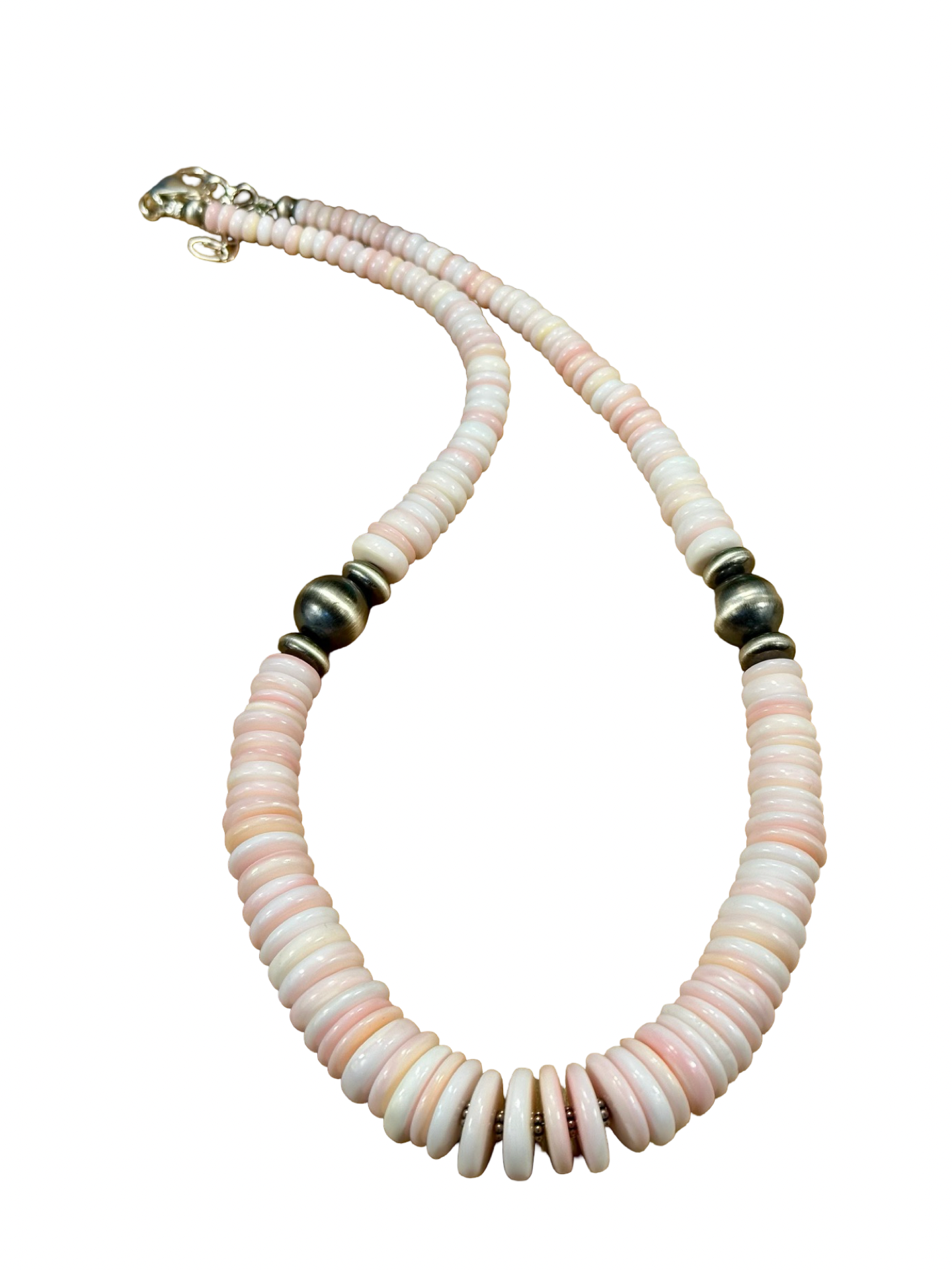 Pink Conch Disc & Sterling Silver Pearl Necklace