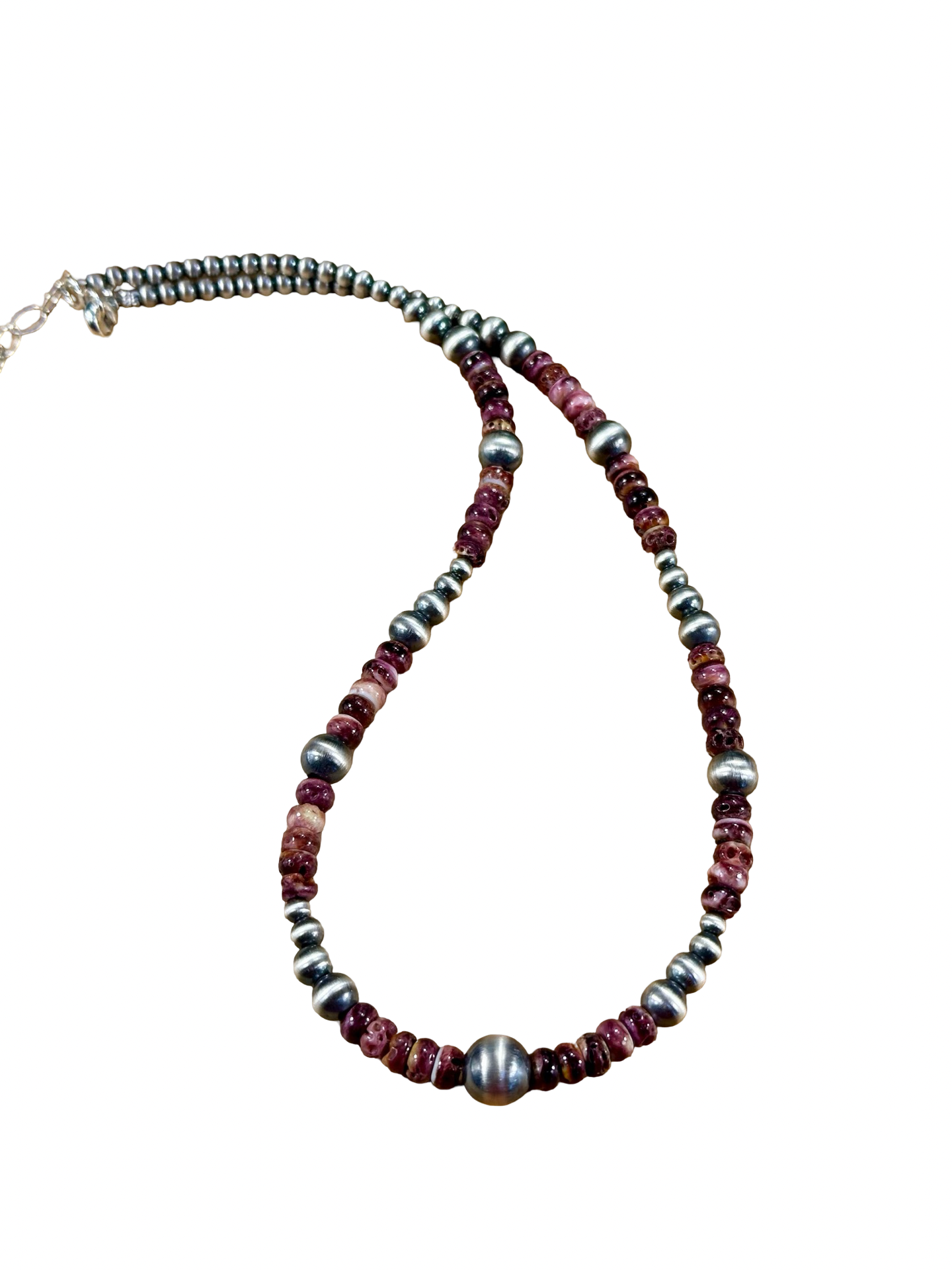 Purple Spiny Oyster & Silver Pearl Bead Necklace