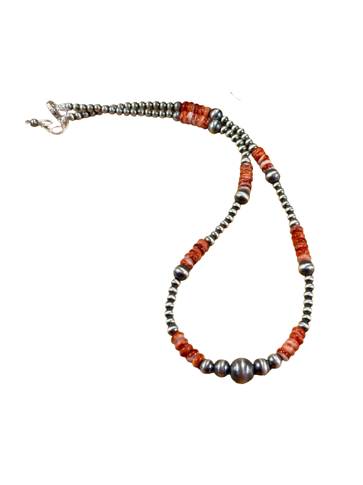 Red Spiny Oyster and Silver Pearl Bead Necklace