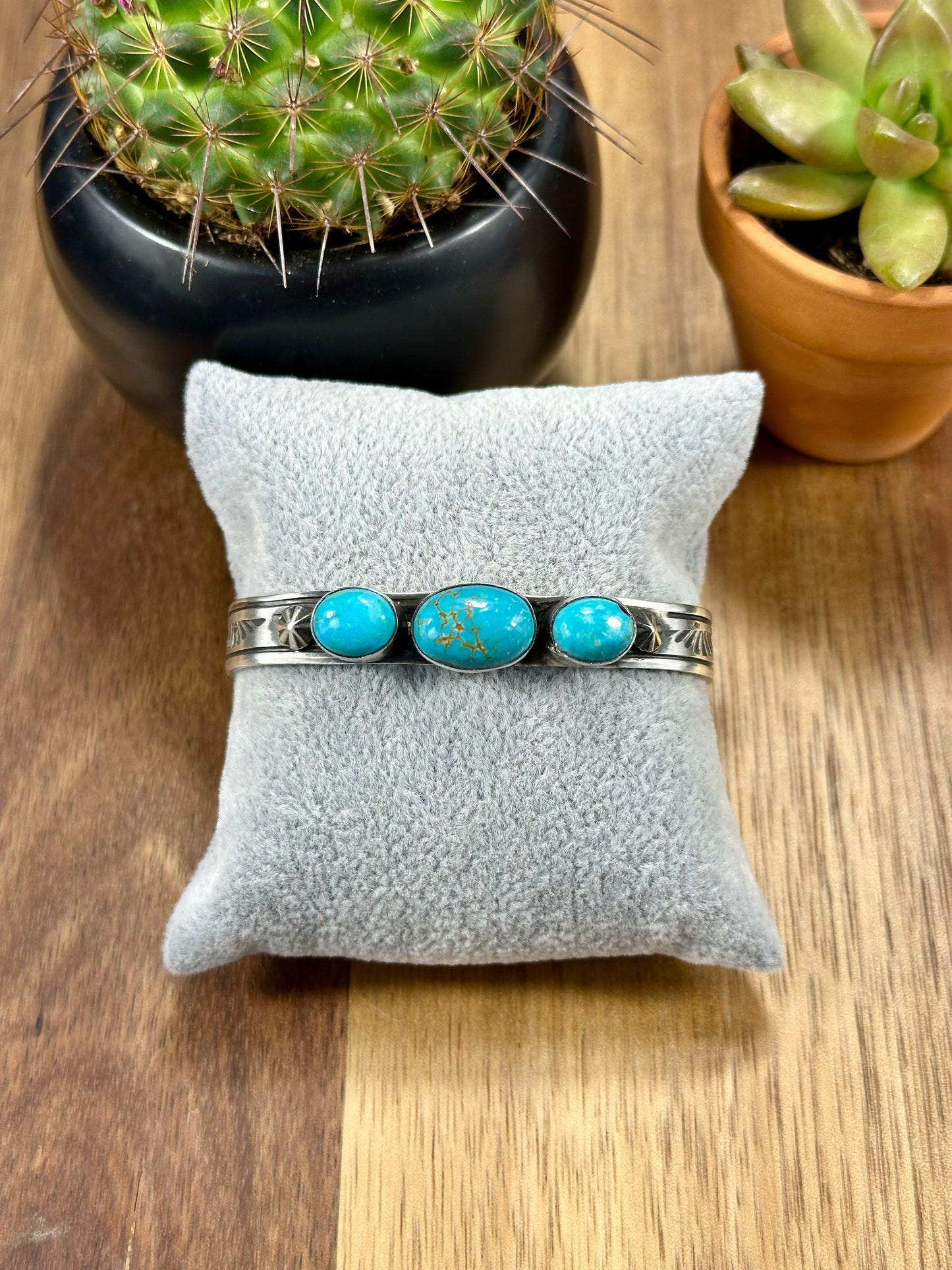 Kingman Turquoise 3 Stone Sterling Silver Cuff