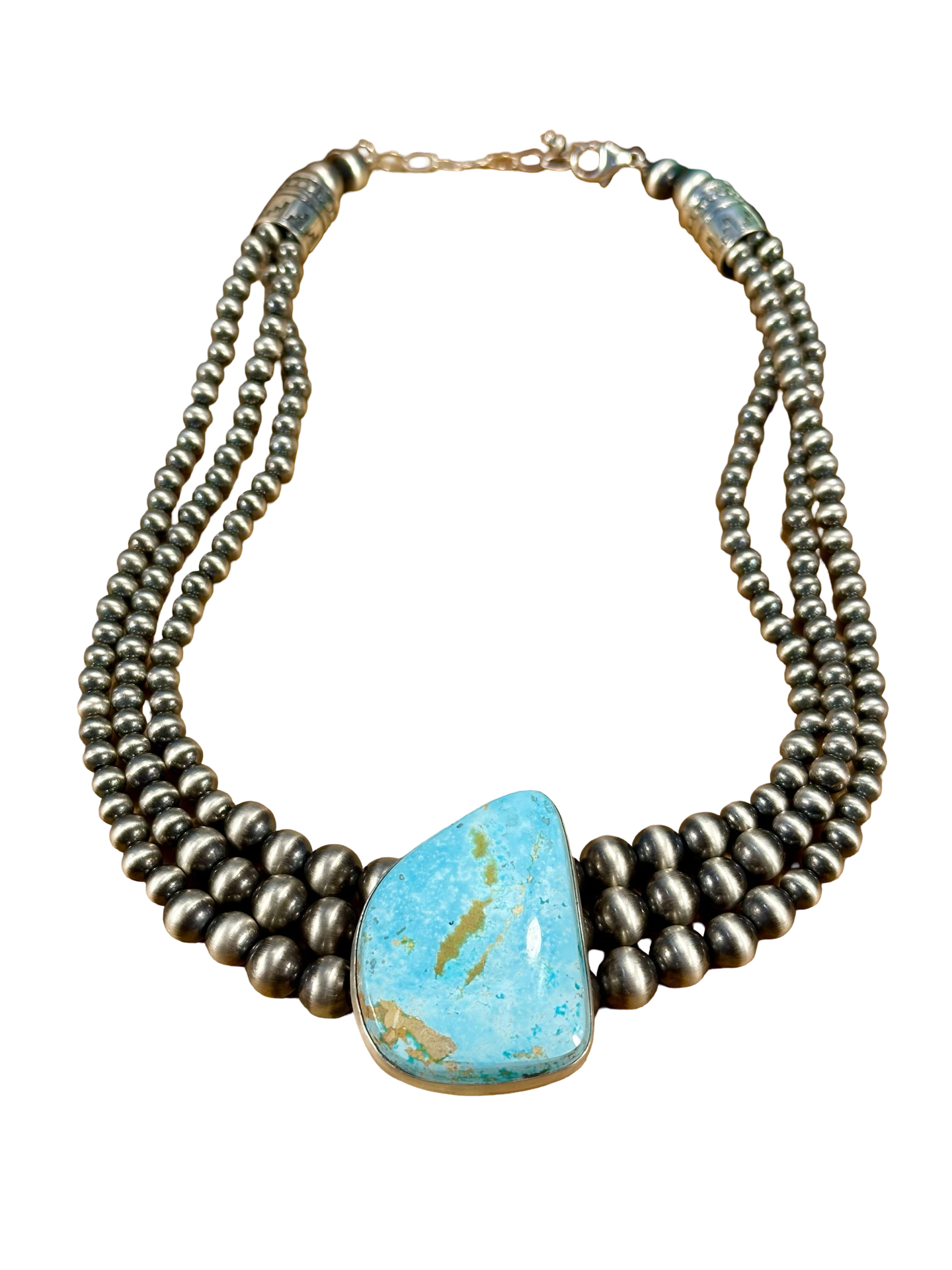 Royston Turquoise 3 Strand Sterling Pearl Necklace