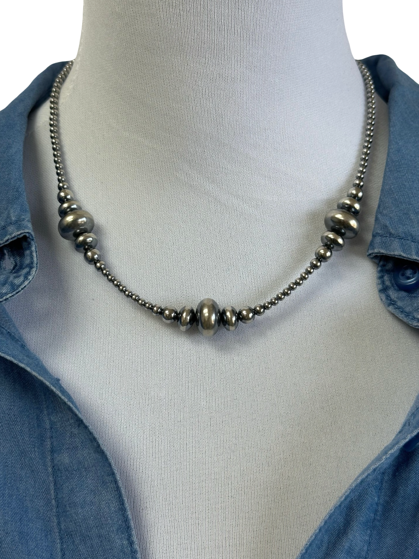 3-9MM Rondelle Sterling Pearls Necklace
