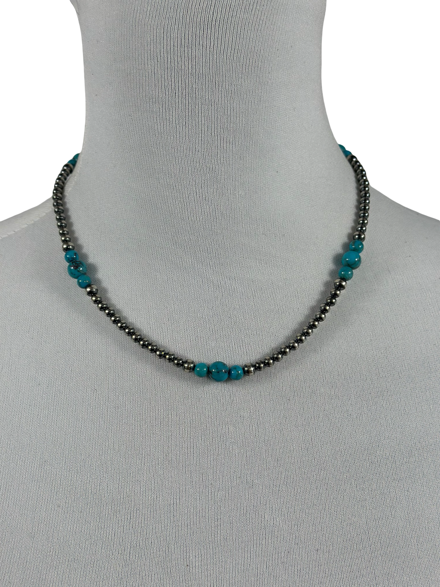 4-8mm Sterling Silver and Turquoise Necklace