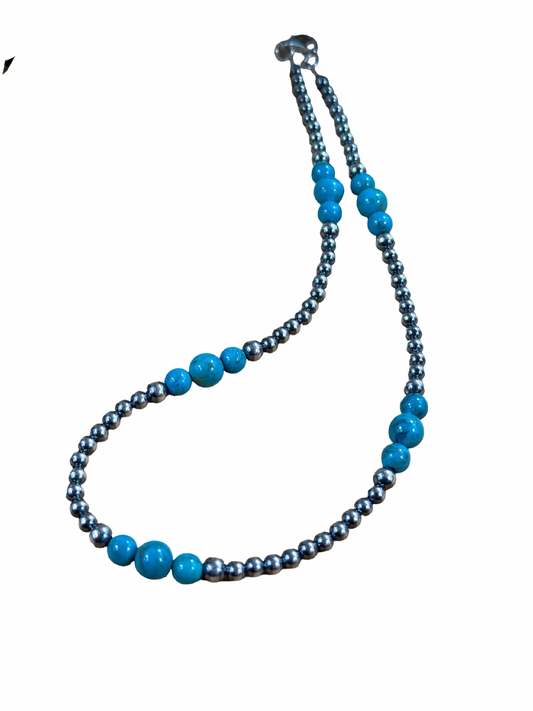 4-8mm Sterling Silver and Turquoise Necklace