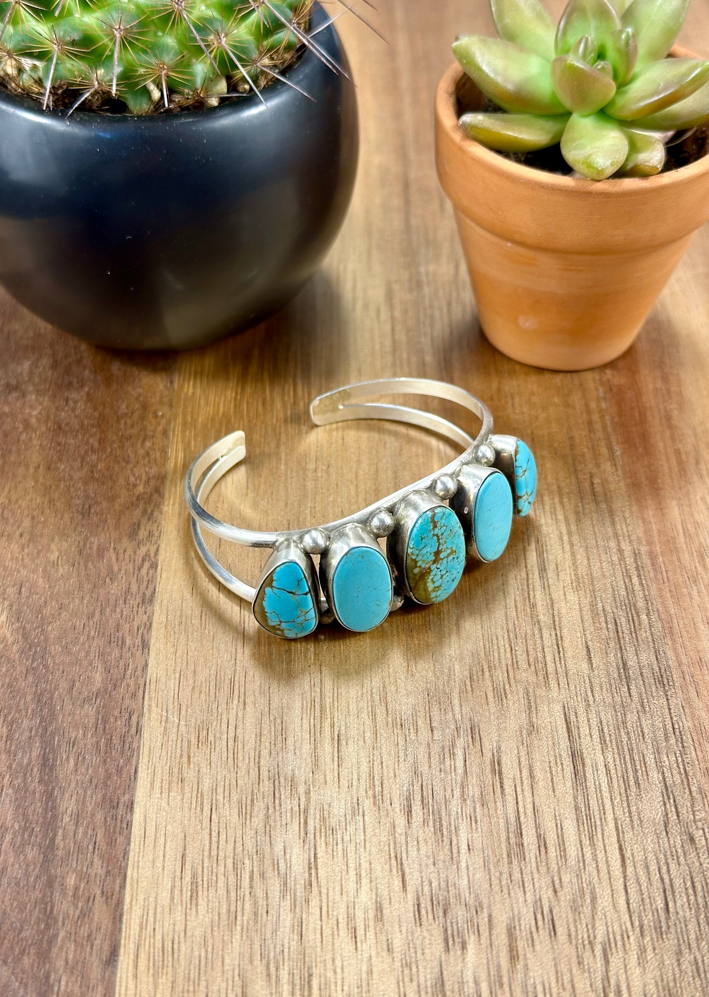 Kingman Turquoise 5 Stone Sterling Silver Cuff
