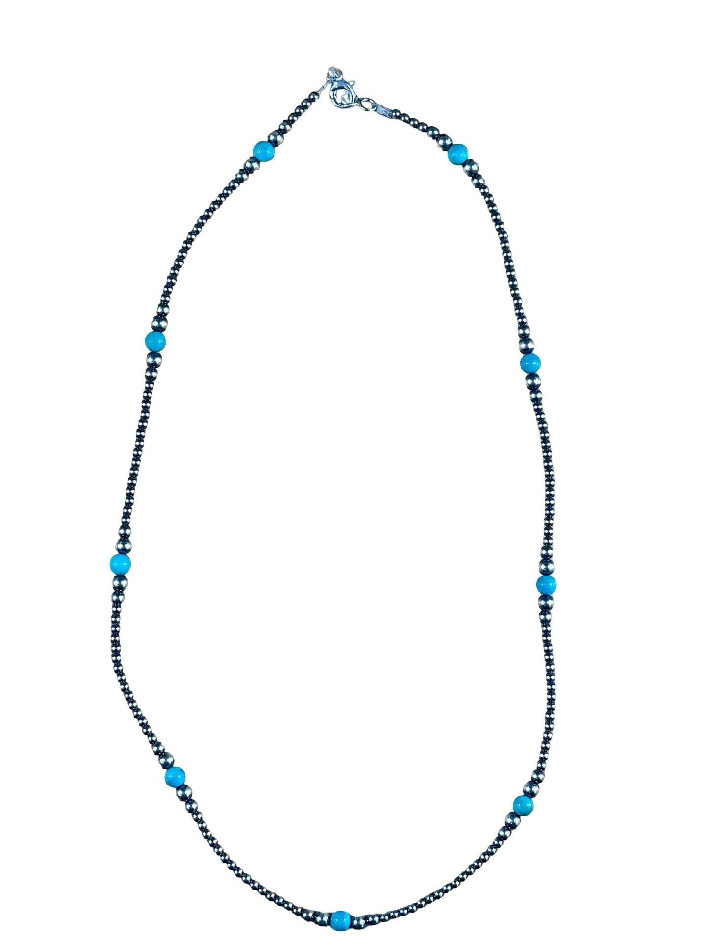24" Sterling Pearl and Turquoise Necklace