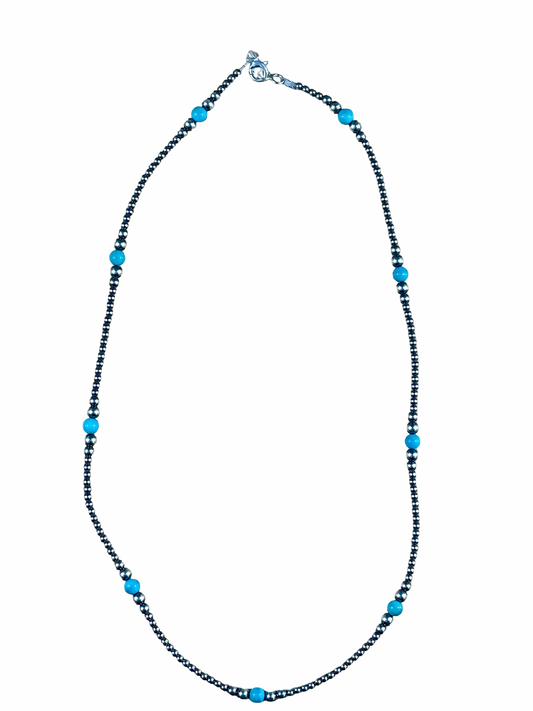 24" Sterling Pearl and Turquoise Necklace