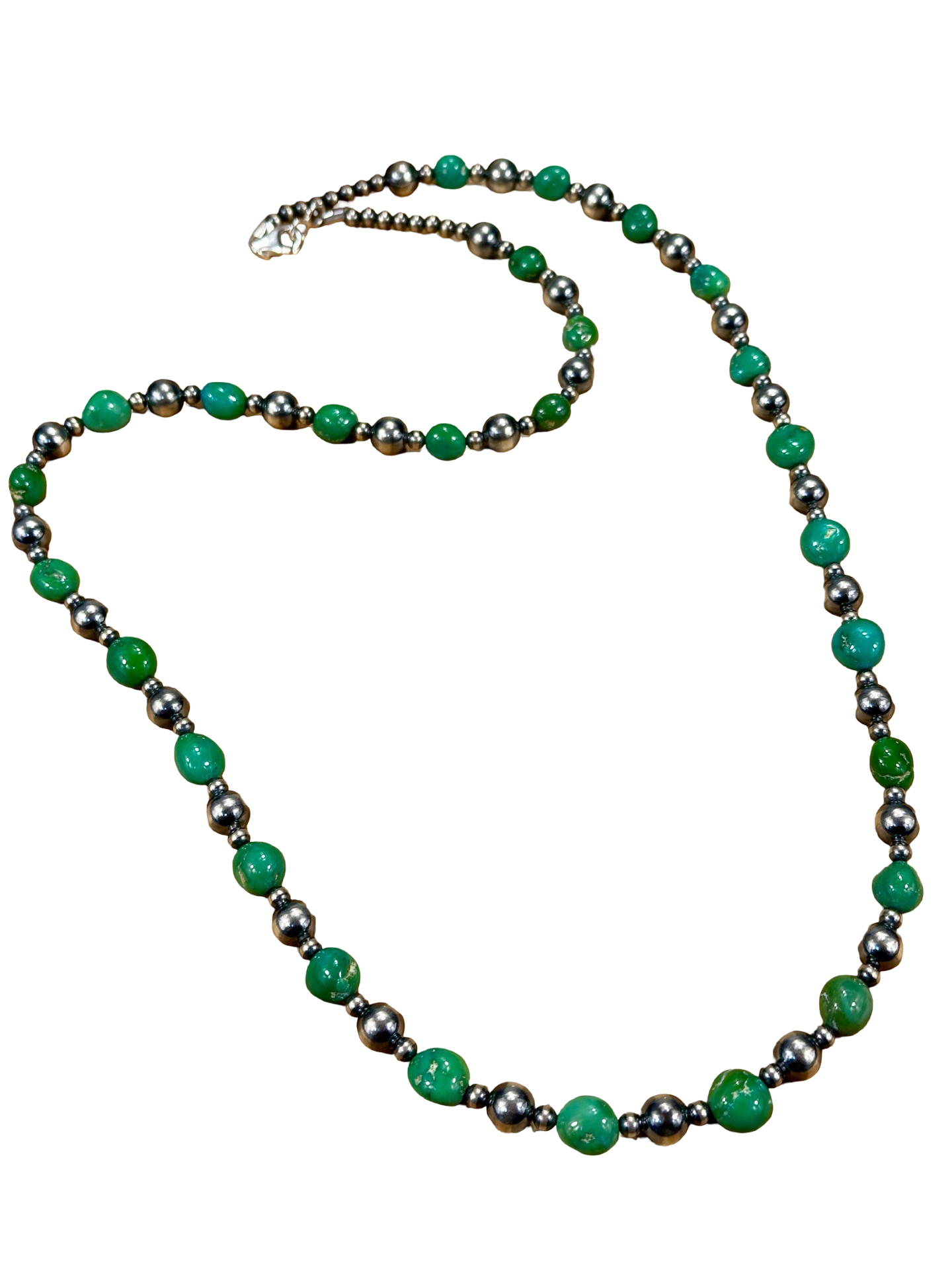 Sterling Silver Pearl & Turquoise Bead Necklace