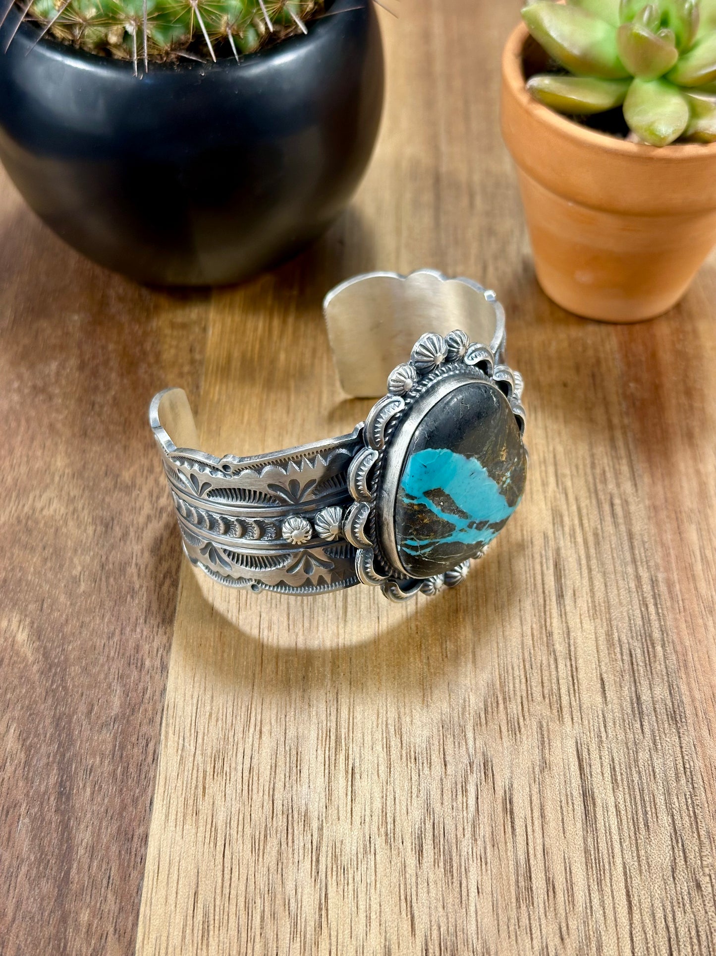 Blackjack Single Stone Sterling Silver Cuff