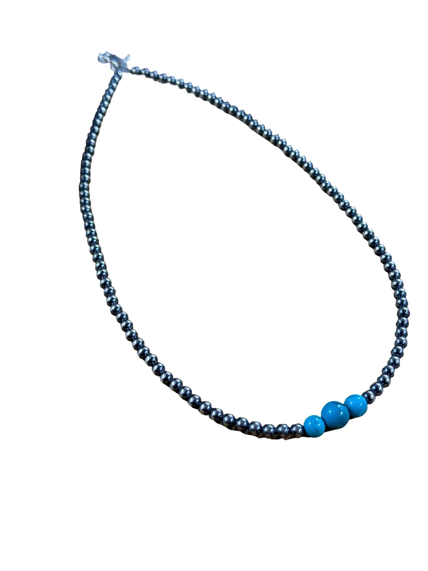 4-6-8mm Sterling Silver and Kingman Turquoise Necklace