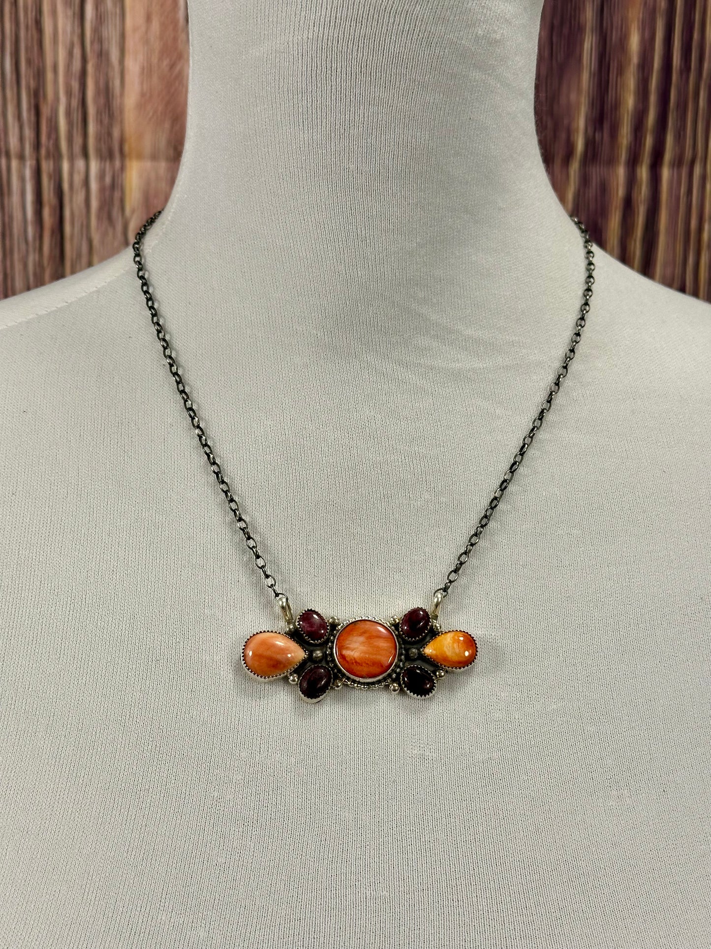 Spiny Cluster Bar Sterling Silver Necklace