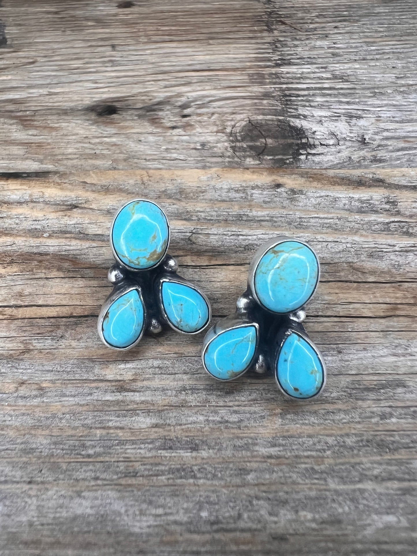 Tri-Stone Flower Cluster Earrings