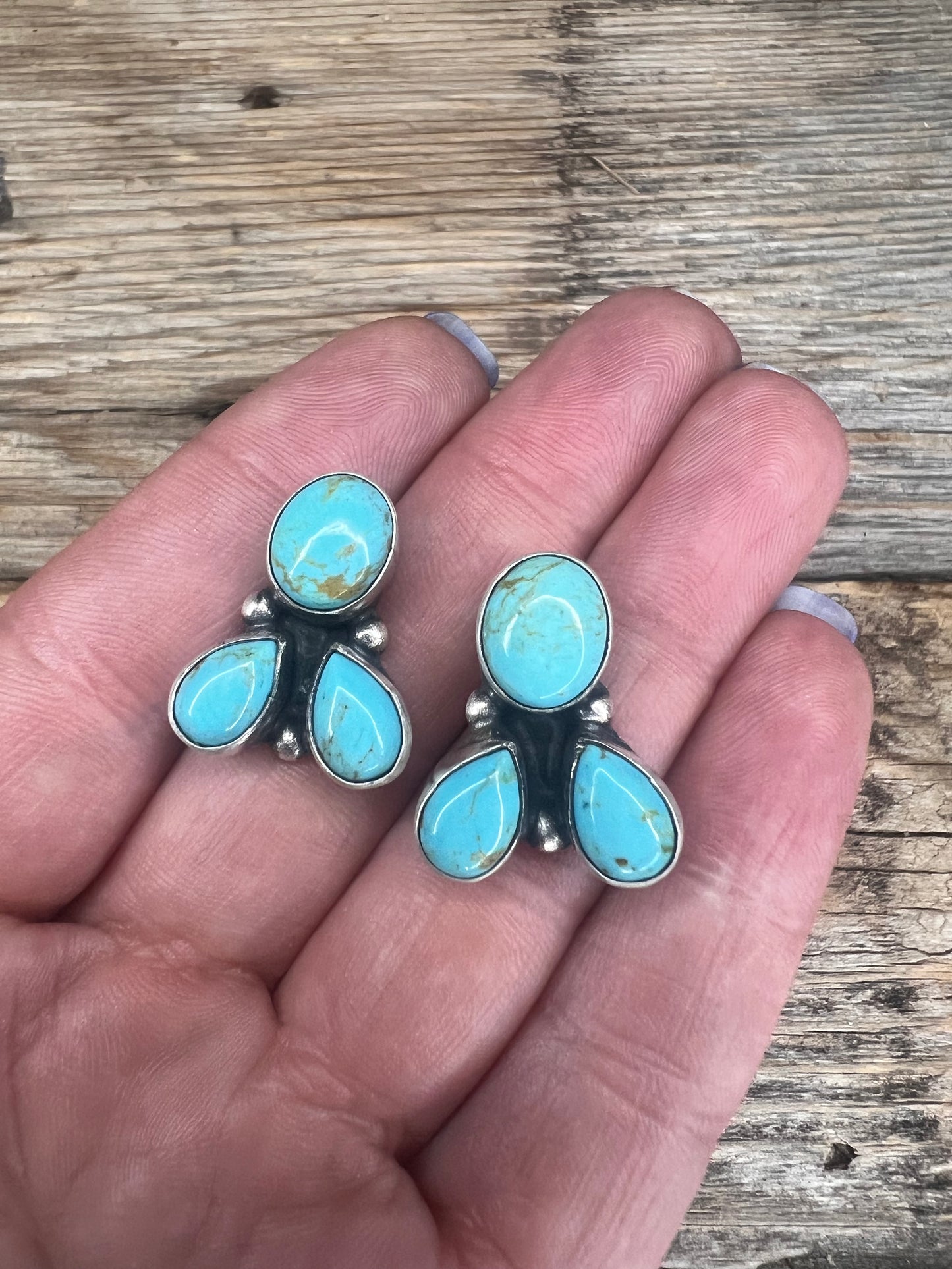 Tri-Stone Flower Cluster Earrings