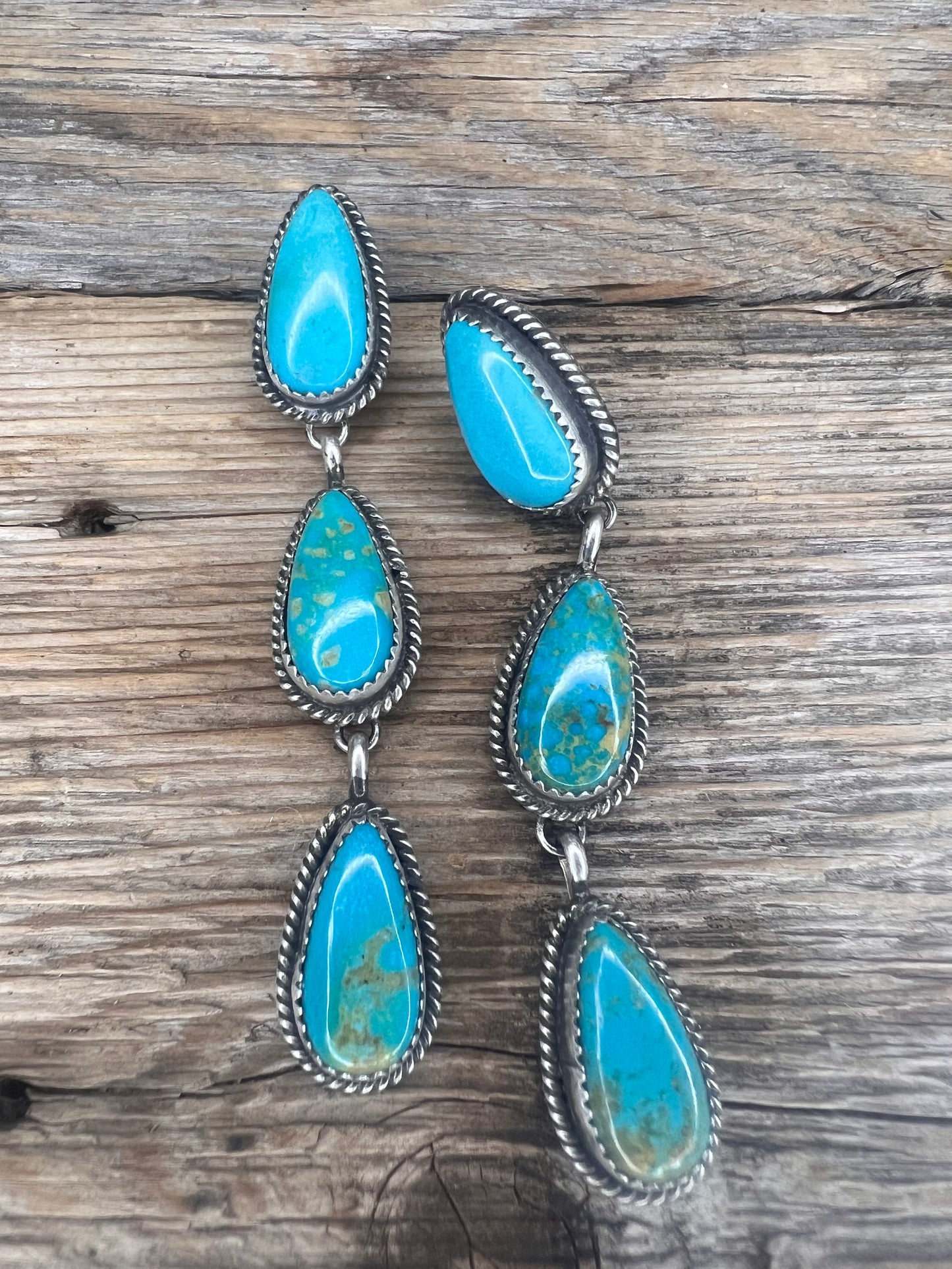 3 Stone Kingman Teardrop Earrings