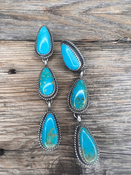 3 Stone Kingman Teardrop Earrings
