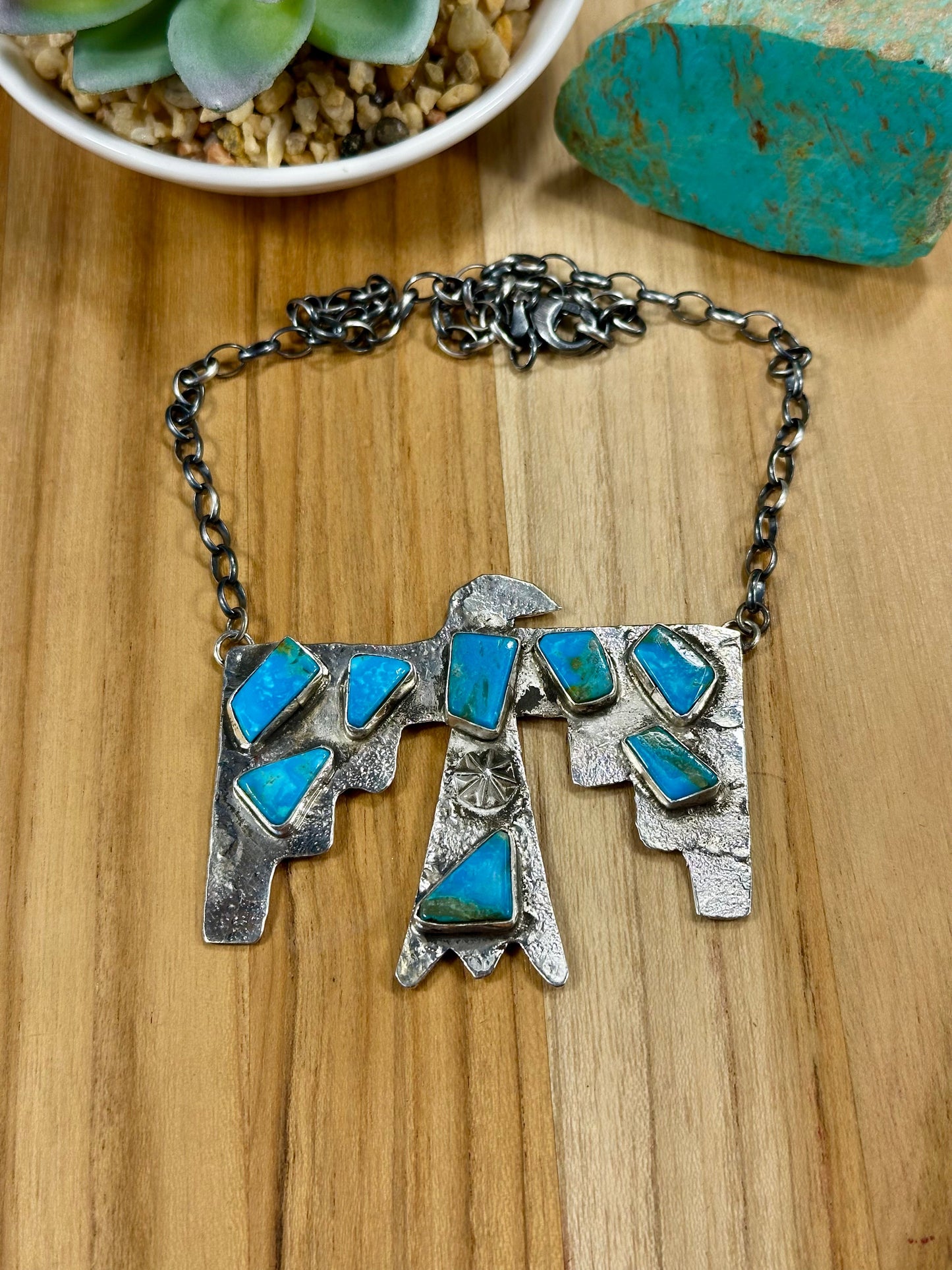 Kingman Turquoise Thunderbird Pendant Necklace