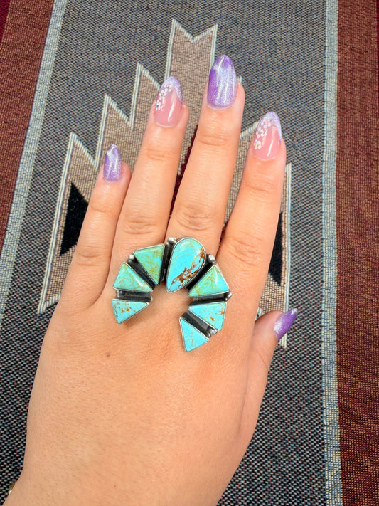 Kingman Turquoise Naja Triangle Sterling Silver Ring